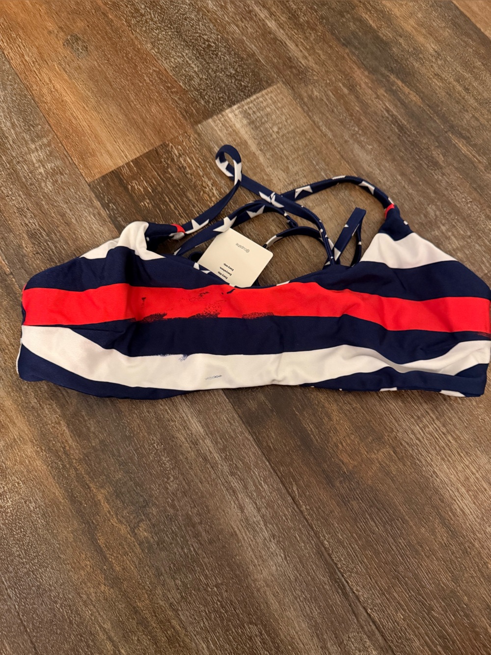Cupshe Navy, White & Red Striped Swim Top Sz M